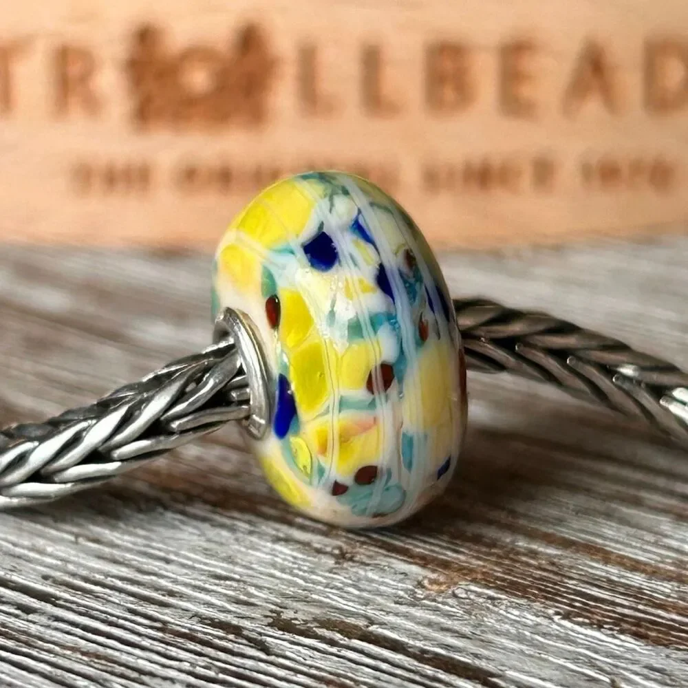 TROLLBEADS TrollStone Striped Cream Yellow Blue Teal Burnt Orange LAA 925S NEW